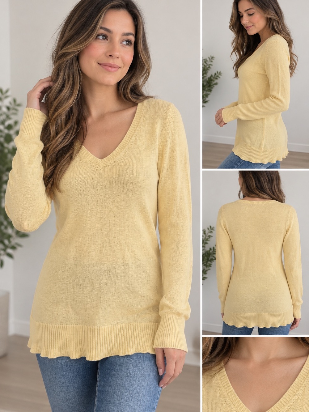 Calypso St. Barth Yellow V-Neck Long Sleeve Knit Sweater Tunic Size M